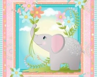 Wee Ones by Oasis Baby Elephant Cotton Quilt Fabric Panel 35&quot; x 43&quot;