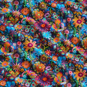 Timeless Treasures Purrfect Patchwork Fabric, Colorful Floral Garden Flowers, 100% Cotton Quilt Fabric by the Yard, Folk Art Print Material