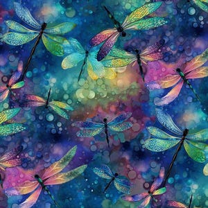 Dragonfly Illusion by Timeless Treasures Rainbow Dragonfly Fantasy Dream Cotton Quilt Fabric