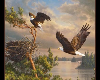 Elizabeth Studio Coming Home Eagle Cotton Quilt Fabric Panel 36" x 44"
