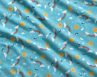 Noah & Friends Fabric by Blank Quilting, Baby Rainbow Sunshine Fabric, Cotton Quilt Fabric by the Yard, Nursery Sewing Material