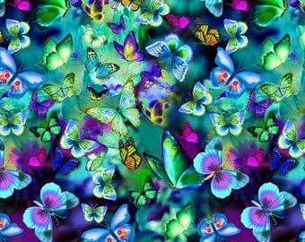 BOLT END 35 INCHES Electric by Timeless Treasures Multicolor Butterflies Cotton Quilt Fabric