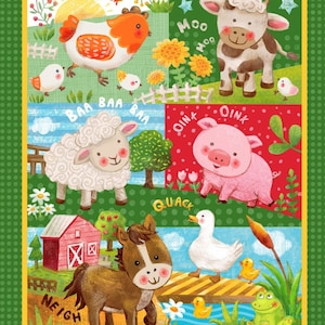Wee Ones by Oasis Baby Farm Animals Cotton Quilt Fabric Panel 35&quot; x 43&quot;