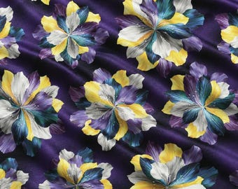 Benartex Petal Paradise Fabric Purple Floral Iris Flowers Teal Yellow White 100% Cotton Quilting Fabric by the Yard Sewing Crafts