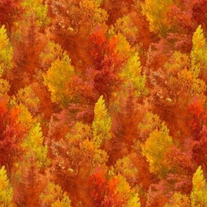 P&B Textiles Autumn Retreat Red and Yellow Fall Tree Foliage Cotton Quilt Fabric