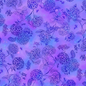 Timeless Treasures Midnight Bloom Blue and Purple Hydrangea Dream Toile Cotton Quilt Fabric