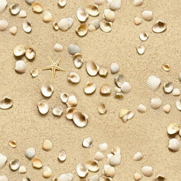 Elizabeth Studio Landscape Medley Beach Sand and Seashells Cotton Quilt Fabric