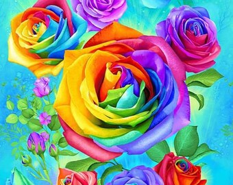 Rainbow Rose by Chong A Hwang for Timeless Treasures Bright | Etsy