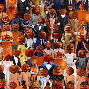 Timeless Treasures All Hallows Eve Packed Pumpkin Jack O Lantern Scarecrow Costume Cotton Quilt Fabric
