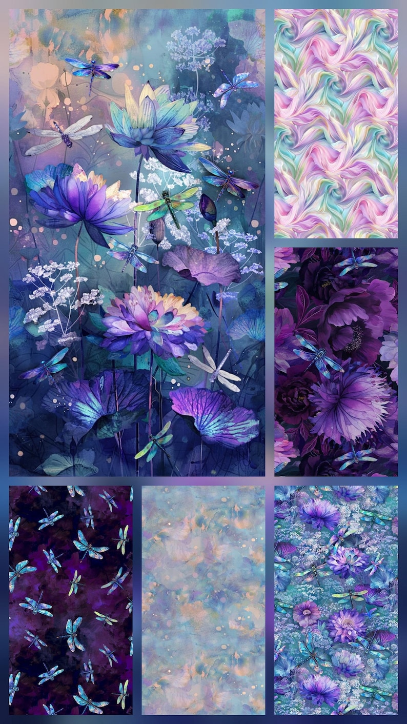 Timeless Treasures Dragonfly Mist Purple Floral Cotton Fabric Quilt ...