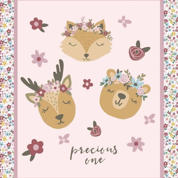 Precious Ones Baby Animals Nursery Collection by Elizabeth Todd for Springs Creative Cotton Quilt Fabric Panel 36" x 43"