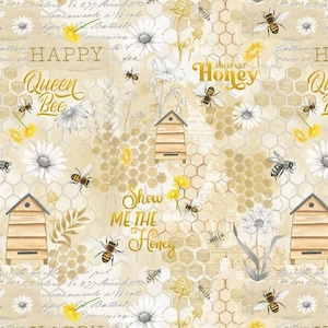 Bee Kind by Timeless Treasures Honey Bee Collage Cotton Quilt Fabric