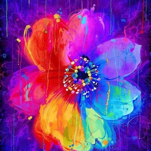 Untamed Beauty by Chong A Hwang for Timeless Treasures Rainbow Flower PANEL on Black Cotton Quilt Fabric 24 X 43