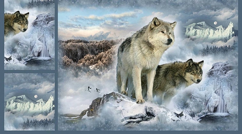 Hoffman Call of the Wild Minky Cuddle Wolf Nature Cotton Quilt Panel 33 x 45