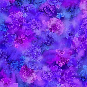 Timeless Treasures Midnight Bloom Blue and Purple Hydrangea Illusion Cotton Quilt Fabric