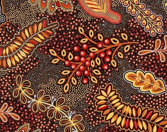Pannotia by Oasis Fabrics Red and Orange Trailing Plant Leaves Cotton Quilt Fabric
