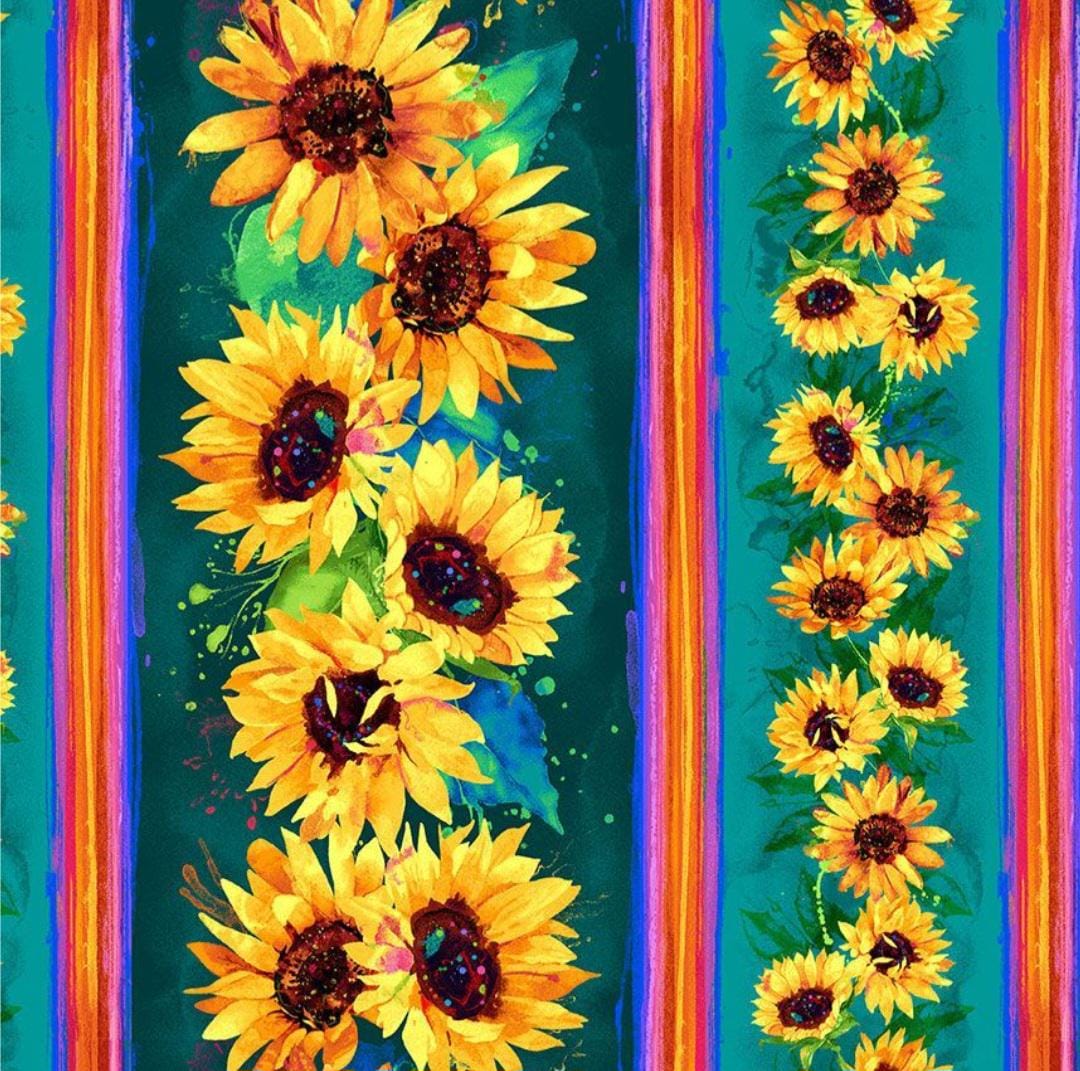 Sundance by Timeless Treasures Yellow Sunflower Border Stripe Cotton ...