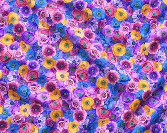 Timeless Treasures On the Brightside Fabric, Colorful Watercolor Poppy Flowers, Cotton Quilting Fabric by the Yard for Sewing & Crafts