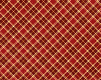 Timeless Treasures Gather with a Grateful Heart Cranberry Bias Plaid Cotton Quilt Fabric