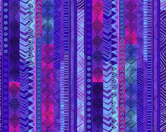 Clothworks Basics by Laurel Burch Colorful Purple and Burgundy Stripe Cotton Quilt Fabric