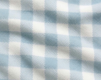 Light Blue & White Buffalo Check Cotton Flannel Fabric by the Yard, Plaid Flannel Material for Quilting, Blankets, Baby Nursery, and Crafts