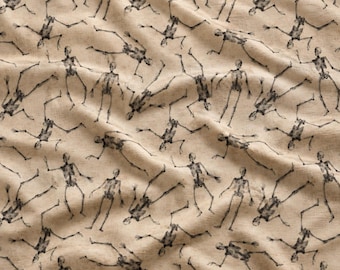 Clothworks Skeleton Fabric, Halloween Cotton Fabric by the Yard, Vintage Skeleton Print, Spooky Quilting Fabric, Gothic Sewing Fabric