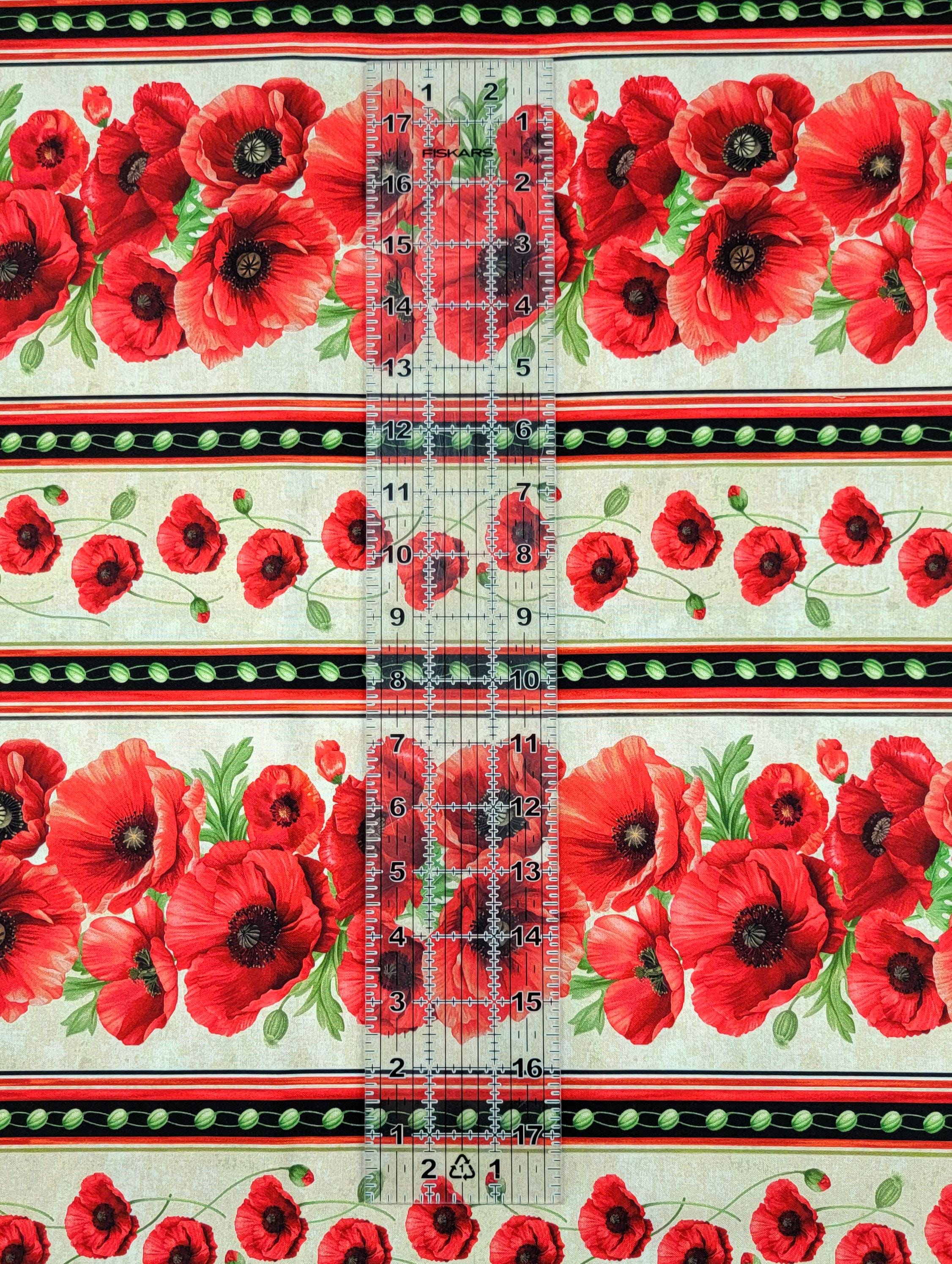 Timeless Treasures Poppy Passion Red Poppy Flower Border Stripe Cotton ...