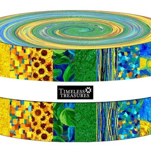 Timeless Treasures Sunflower Symphony Jelly Roll Bundle Cotton Quilt Fabric 40, 2 1/2&quot; Pre Cut Strips