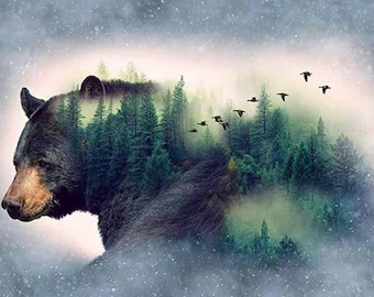 Hoffman Call of the Wild Black Bear Cotton Quilt Panel 27" x 43"