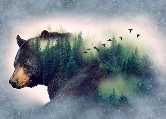 Hoffman Call of the Wild Black Bear Cotton Quilt Panel 27" x 43"