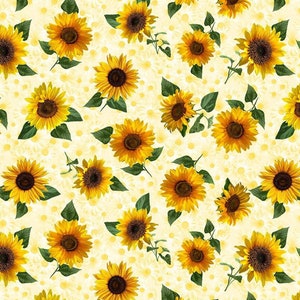 Advice from a Sunflower by Timeless Treasures Yellow Sunflowers on Cream Cotton Quilt Fabric
