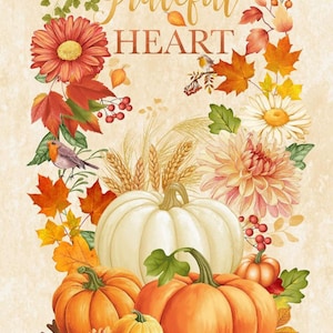 Timeless Treasures Gather with a Grateful Heart Yellow Fall Pumpkin Harvest Cotton Quilt Fabric Panel 24&quot; x 43&quot;