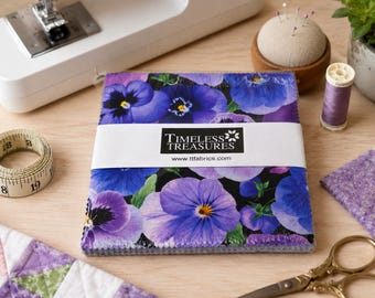 Timeless Treasures Pansy Perfection 10 Inch Square Bundle Cotton Quilt Fabric 42 Prints Per Bundle