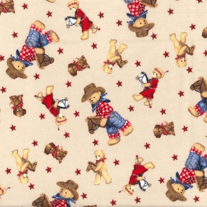 Rodeo Cowboy Teddy Bears on Cream Comfy Cotton FLANNEL Fabric by Fabric Traditions