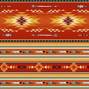 Elizabeth Studio Terracotta Orange Tucson Native Spirit Blanket Stripe Cotton Quilt Fabric
