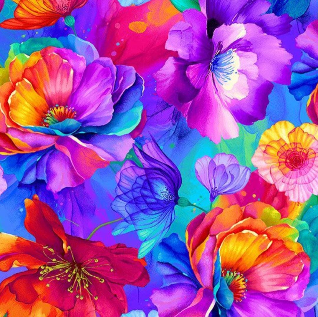 Petal Power by Timeless Treasures Rainbow Flowers Cotton Quilt Fabric ...