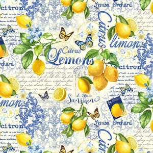 Limoncello by Timeless Treasures Mini Yellow Lemon Collage on Cream Cotton Quilt Fabric