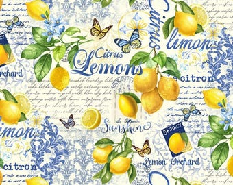 Limoncello by Timeless Treasures Mini Yellow Lemon Collage on Cream Cotton Quilt Fabric
