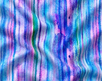 Timeless Treasures On the Brightside Fabric, Watercolor Stripe Cotton Material, Blue Purple Pink Teal, Quilting Sewing Crafts, Sold by Yard