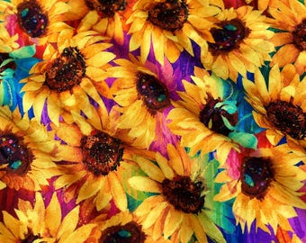 Timeless Treasures Sundance Sunflower Cotton Fabric by the Yard, Bright Yellow Floral Quilt Fabric, Colorful Painterly Blooms for Crafts