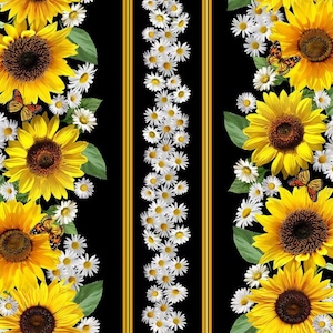 Advice from a Sunflower by Timeless Treasures Sunflowers and Daisies Border Stripe Cotton Quilt Fabric
