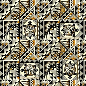 Elizabeth Studio Native Pottery Gold and Black Turtles on Cream Tucson Cotton Quilt Fabric