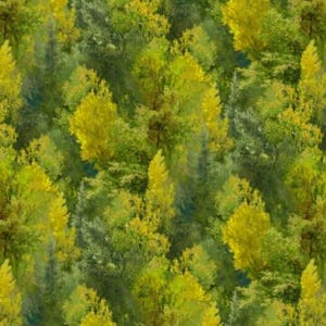 P&B Textiles Autumn Retreat Green Fall Tree Foliage Cotton Quilt Fabric