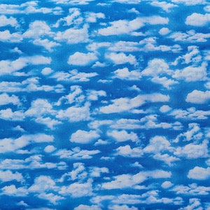 Elizabeth Studio Landscape Medley Clouds in Dark Blue Sky Cotton Quilt Fabric
