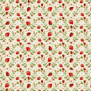 Timeless Treasures Berry Sweet Red Strawberry Floral Vines on Ecru Cotton Quilt Fabric