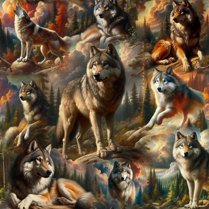 Multiple Wolves Art Blank Quilting Wilderness Song Gray Wolf Cotton Quilt Fabric - Etsy