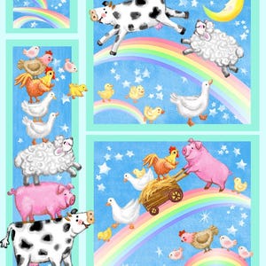 Wee Ones by Oasis Over the Rainbow Baby Farm Animals Cotton Quilt Fabric Panel 35&quot; x 43&quot;
