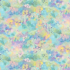 May include: Abstract digital art print featuring a seamless pattern of pastel blue, green, yellow, and pink circles of varying sizes.