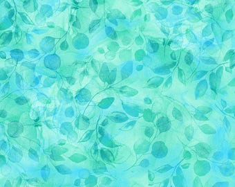 Bellagio by Timeless Treasures Turquoise Green Leaves Cotton Quilt Fabric