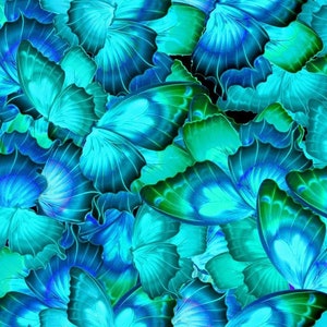 Timeless Treasures Blue and Turquoise Cosmic Butterfly Wings Cotton Quilt Fabric